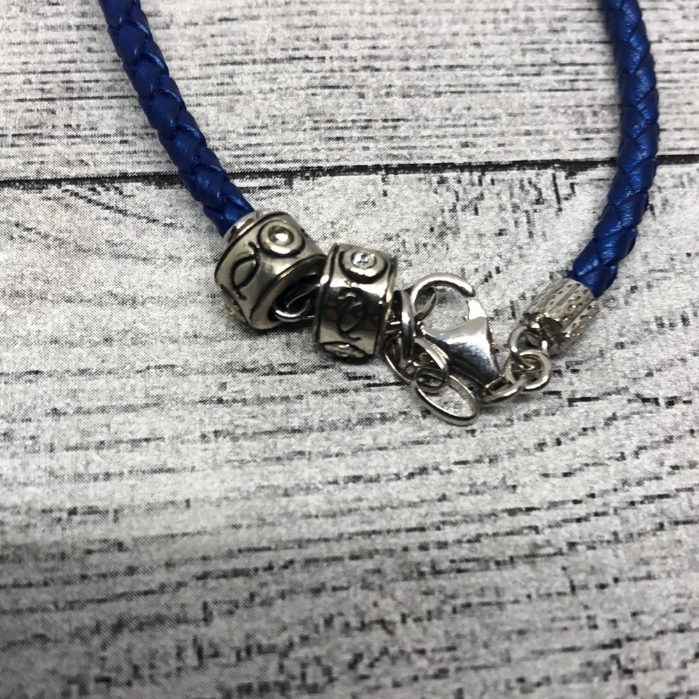 CHAM Chamilia Sterling Silver 925 Blue Leather Charm Bracelet Starter + Free